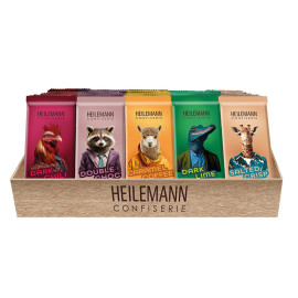 Heilemann Mixkarton der Schokoladentäfelchen in den Sorten: Dark Lime, Dark Chili, Double Choc Salted Crisp, Caramel Coffee - #maskedchocolate